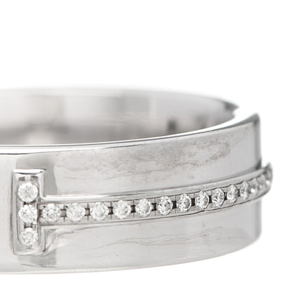 Tiffany 18K White Gold Diamond Wide T Two Ring 50 5.5 6 of 6