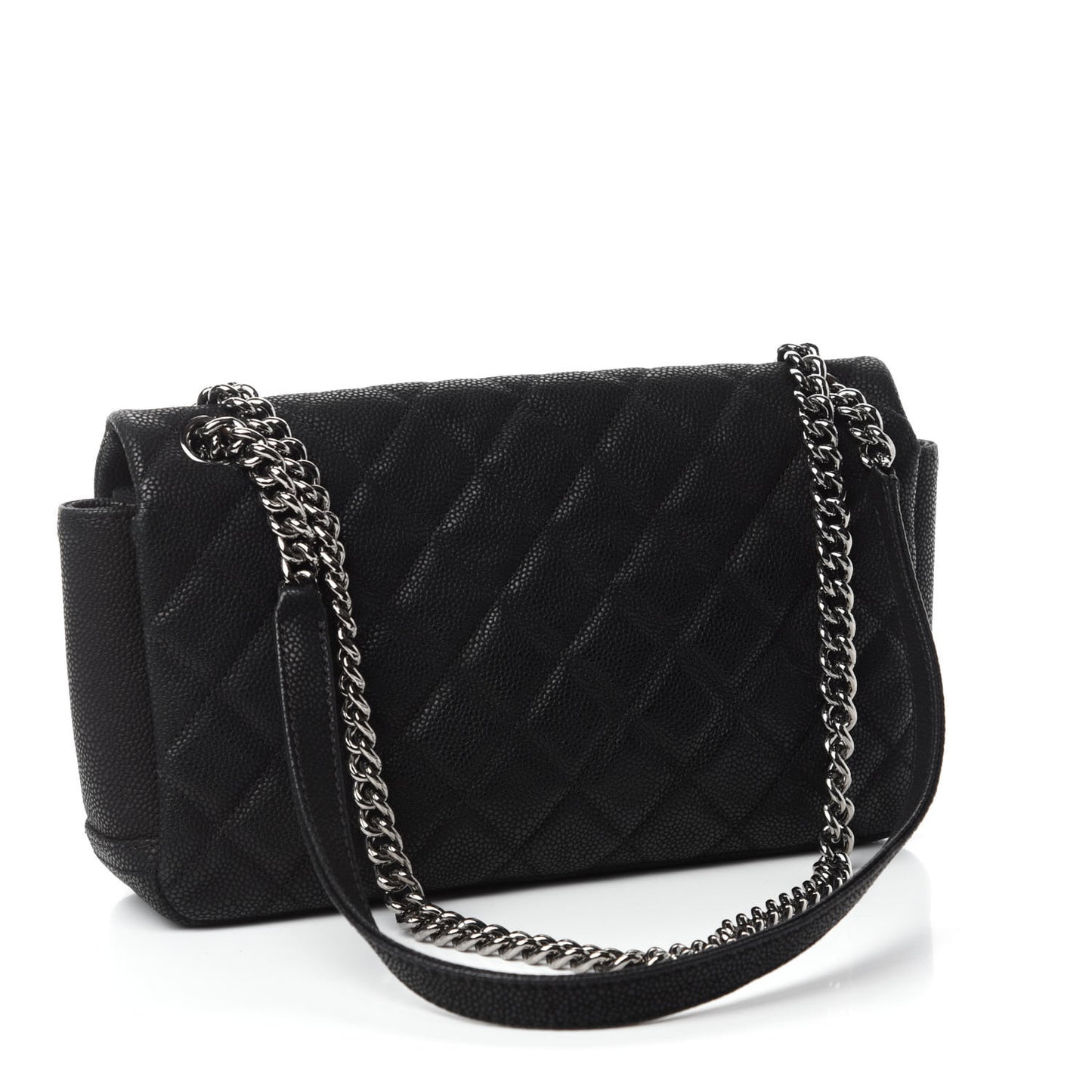 Iridescent Caviar Quilted Medium Lady Pearly Flap Black