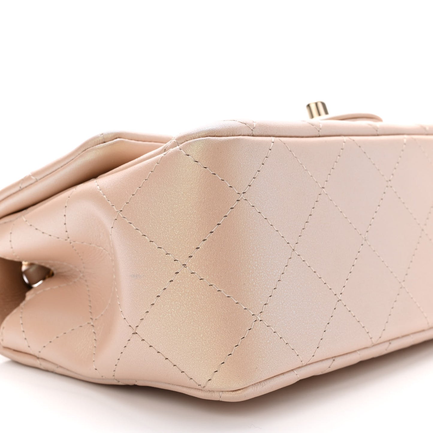 Iridescent Calfskin Quilted Mini Rectangular Flap Beige