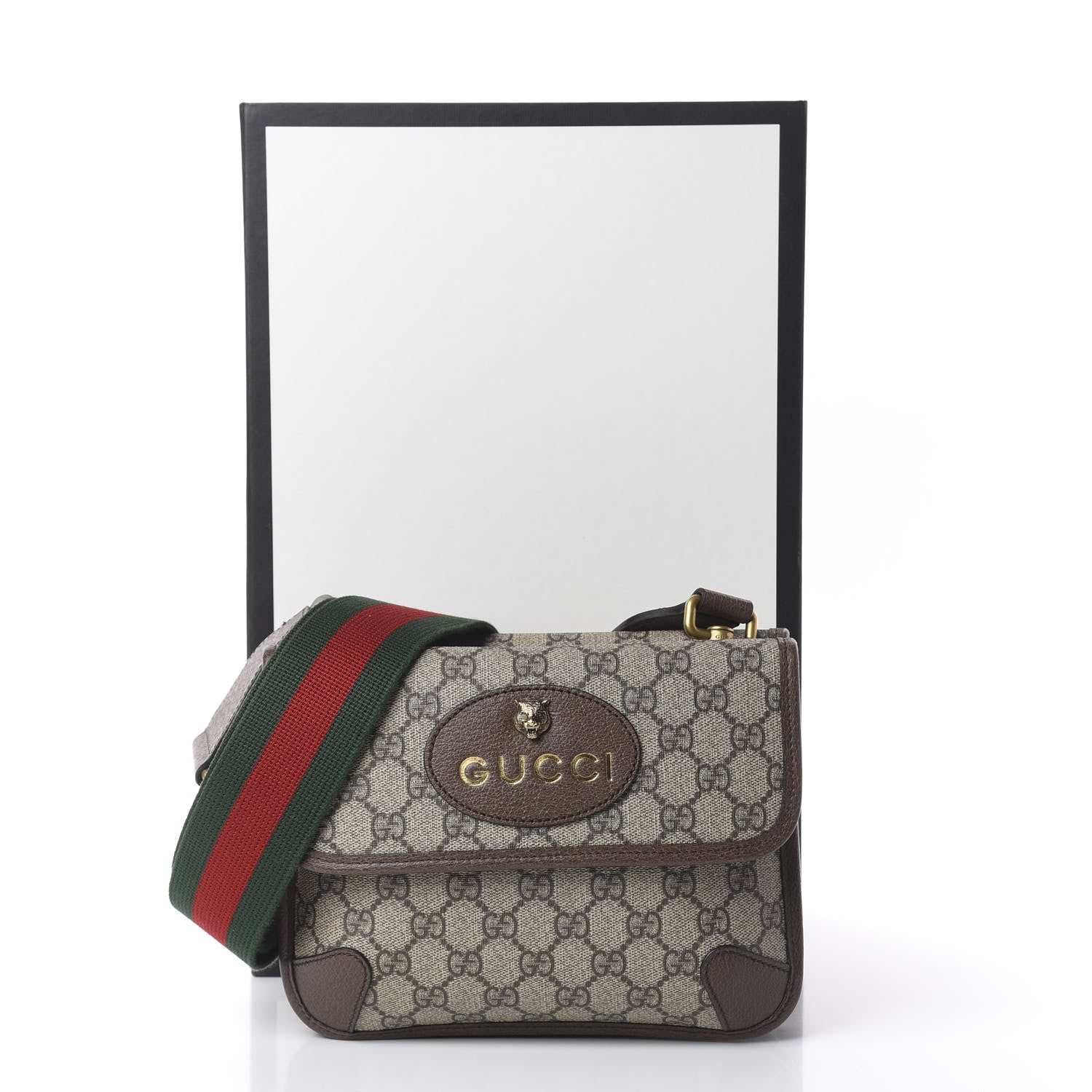 Gucci GG Supreme Monogram Web Small Neo Vintage Double Flap Messenger Bag Beige New Acero 3 of 12