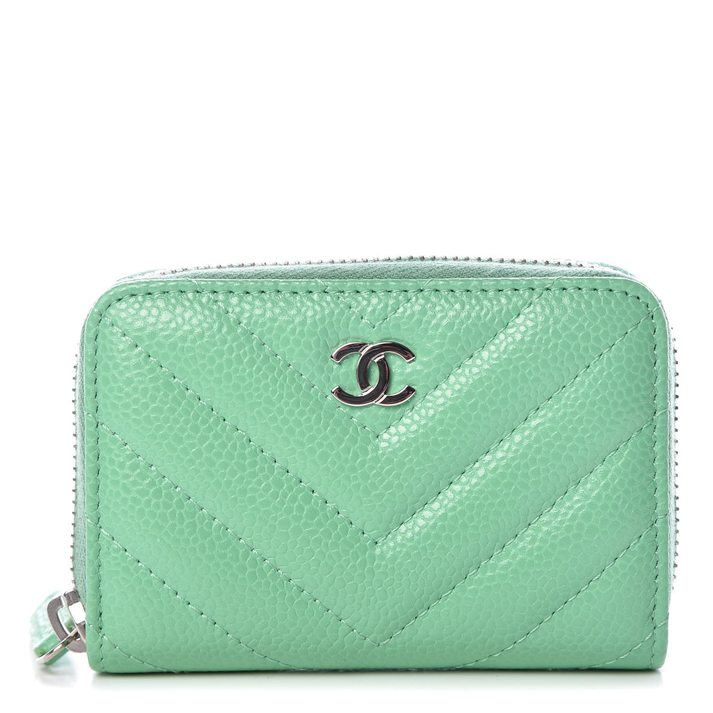 Caviar Chevron Quilted Zip Around Coin Purse Light Green