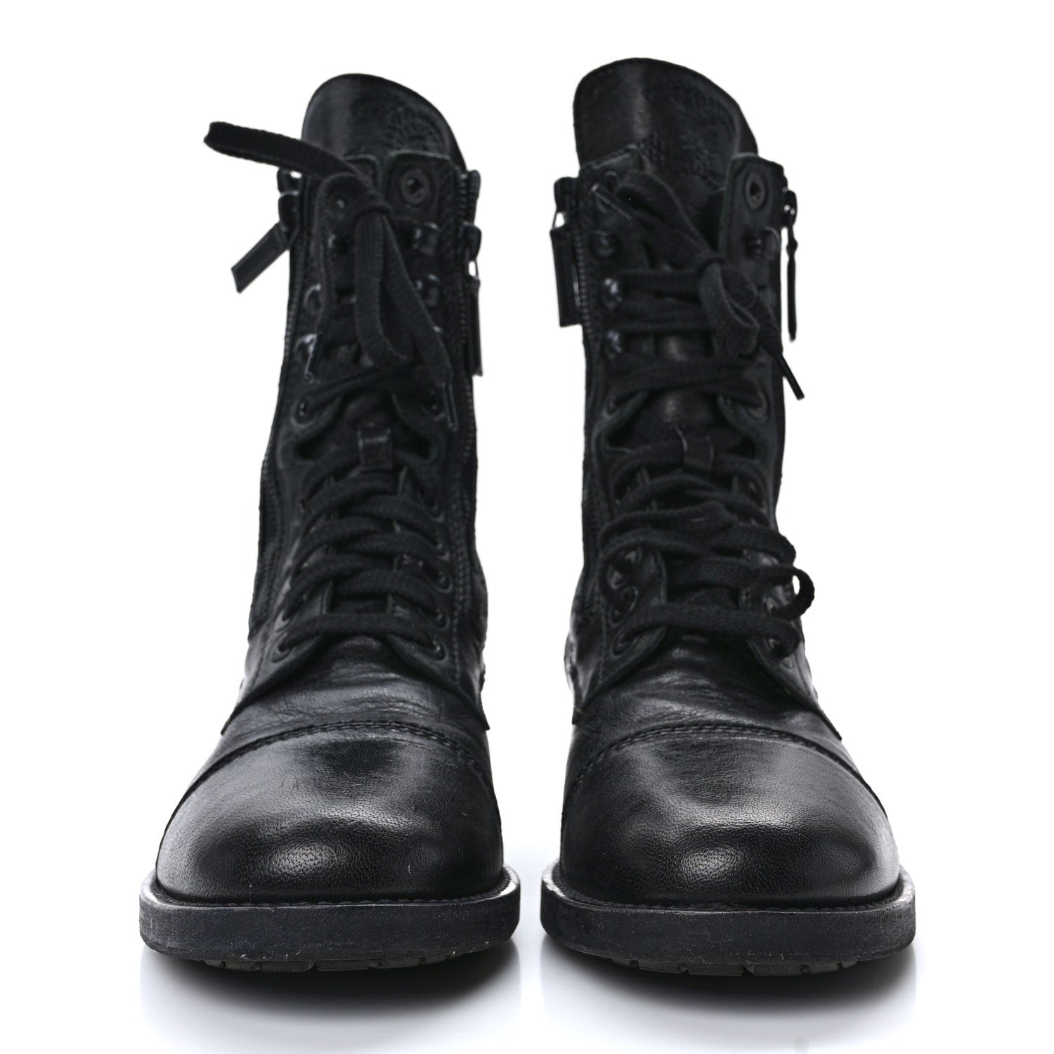 Chanel Calfskin Quilted Lace Up Combat Boots 38.5 Black 2 of 8
