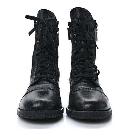 Chanel Calfskin Quilted Lace Up Combat Boots 38.5 Black 2 of 8