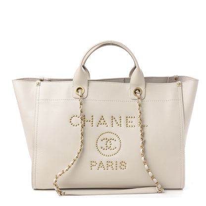 Chanel Caviar Medium Studded Deauville Tote Beige 1 of 12