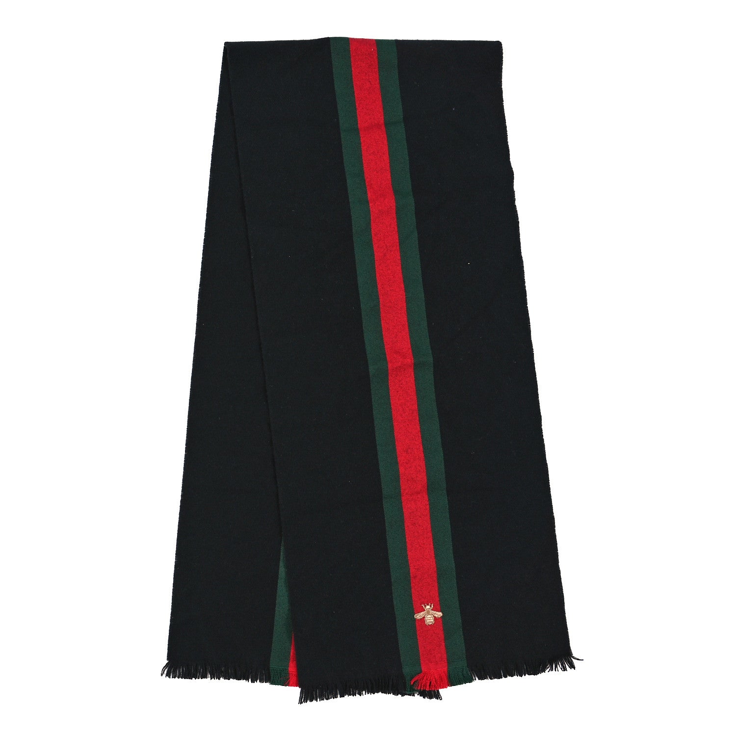 Gucci Wool Cashmere Silk Web Bee Scarf Black 2 of 3