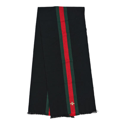 Gucci Wool Cashmere Silk Web Bee Scarf Black 2 of 3