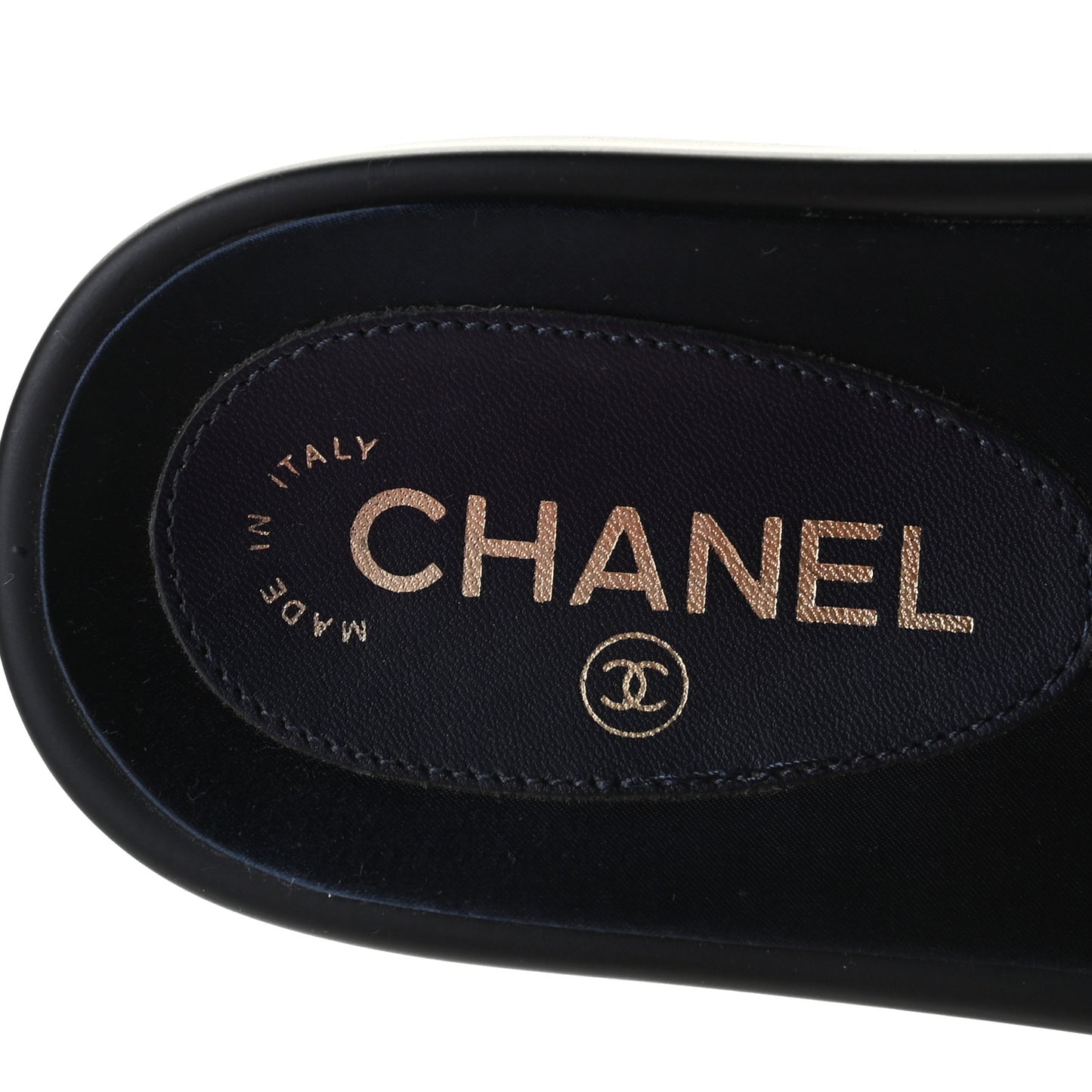 Satin Canvas Chain Slides Sandals Flats 38 Marine