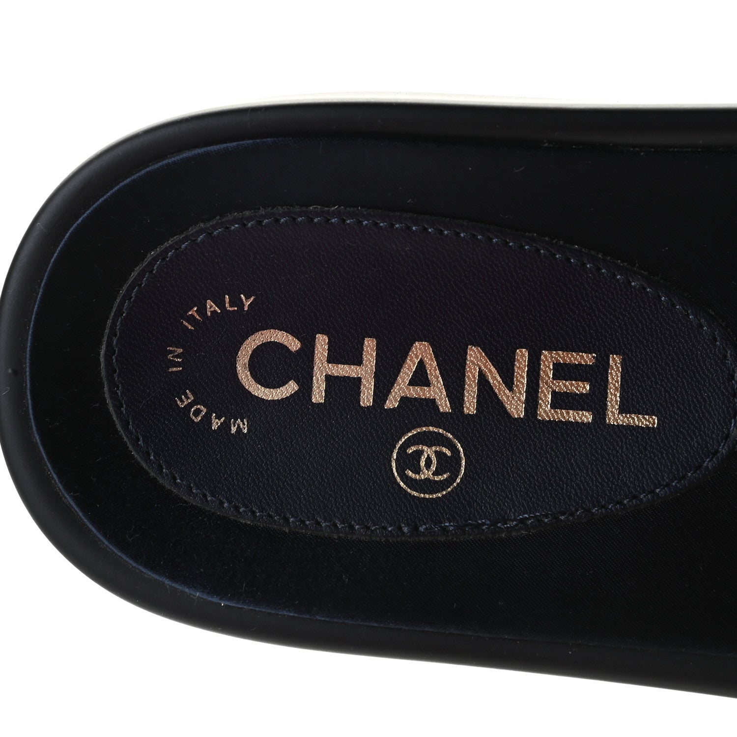 Chanel Satin Canvas Chain Slides Sandals Flats 38 Marine 6 of 8