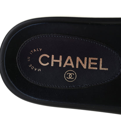 Chanel Satin Canvas Chain Slides Sandals Flats 38 Marine 6 of 8