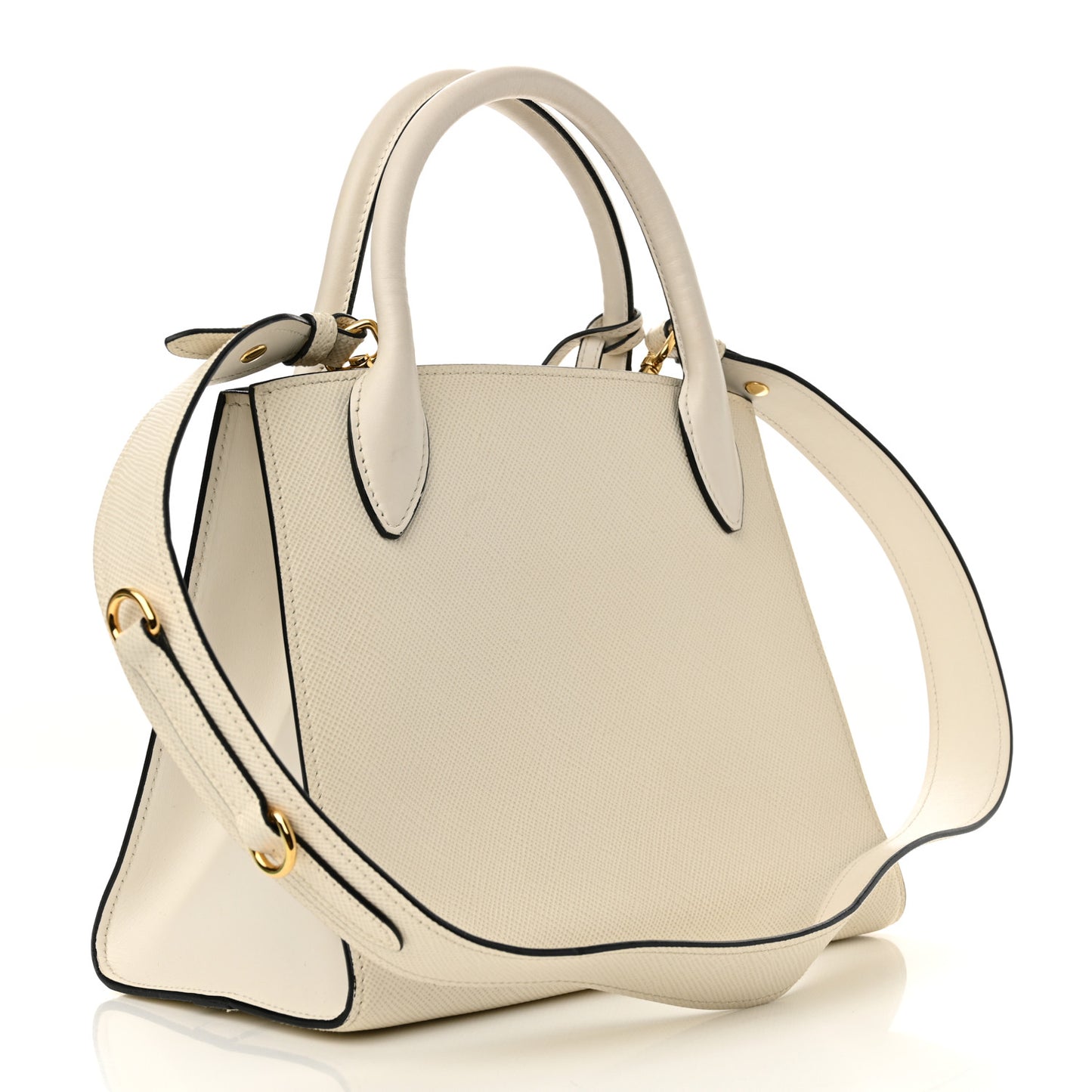 Saffiano Cuir Calfskin Small Monochrome Top Handle Tote White