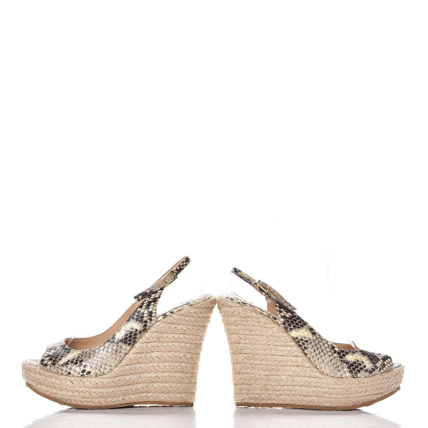 Jimmy Choo Calfskin Snake Print Polar Espadrille Wedges 36.5 Natural 5 of 9