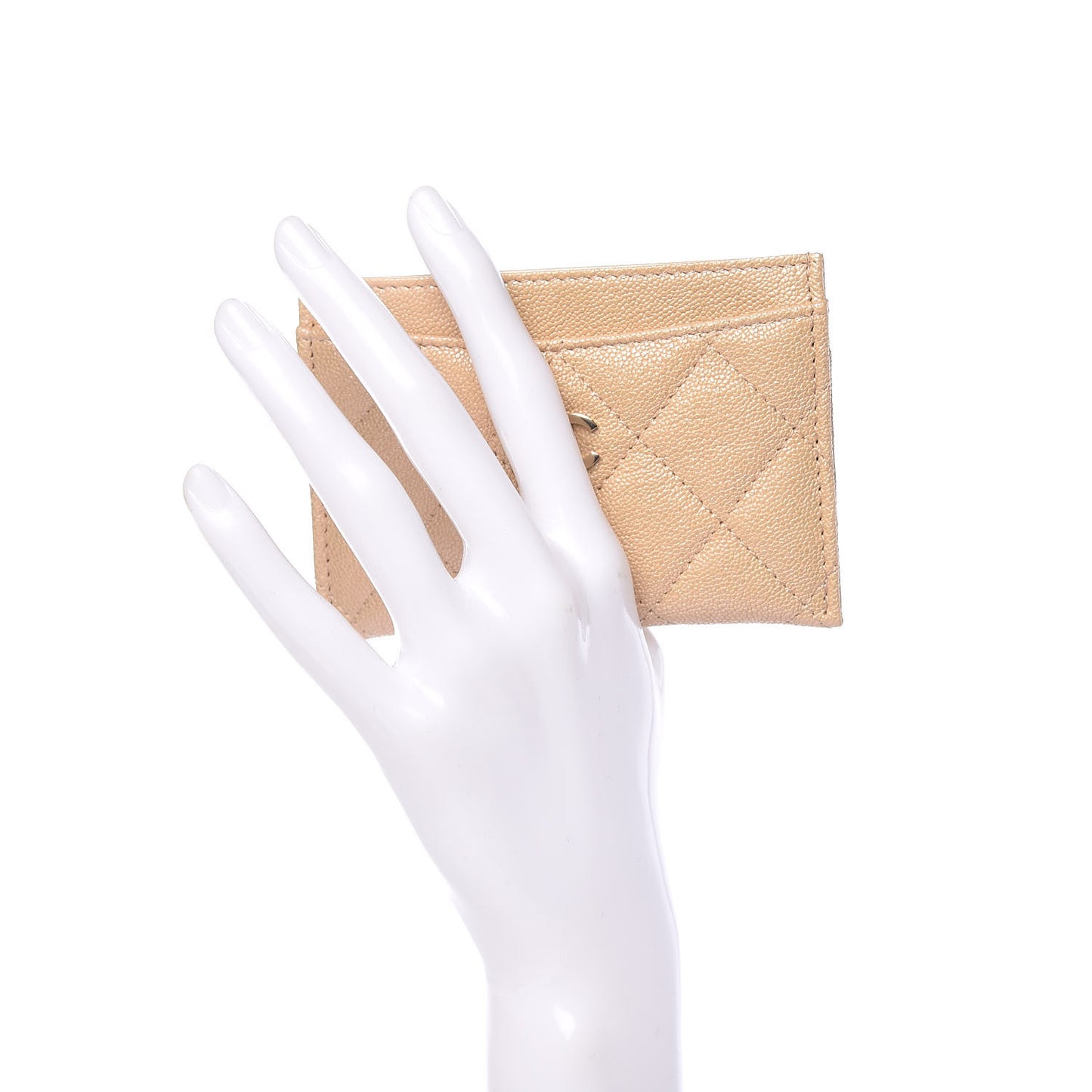 Iridescent Caviar Quilted Card Holder Beige