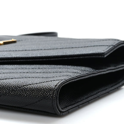 Saint Laurent Grain De Poudre Matelasse Chevron Monogram Envelope Clutch Black 9 of 9