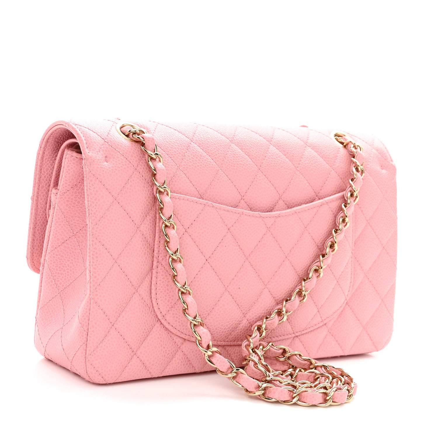 Caviar Quilted Medium Double Flap Pink