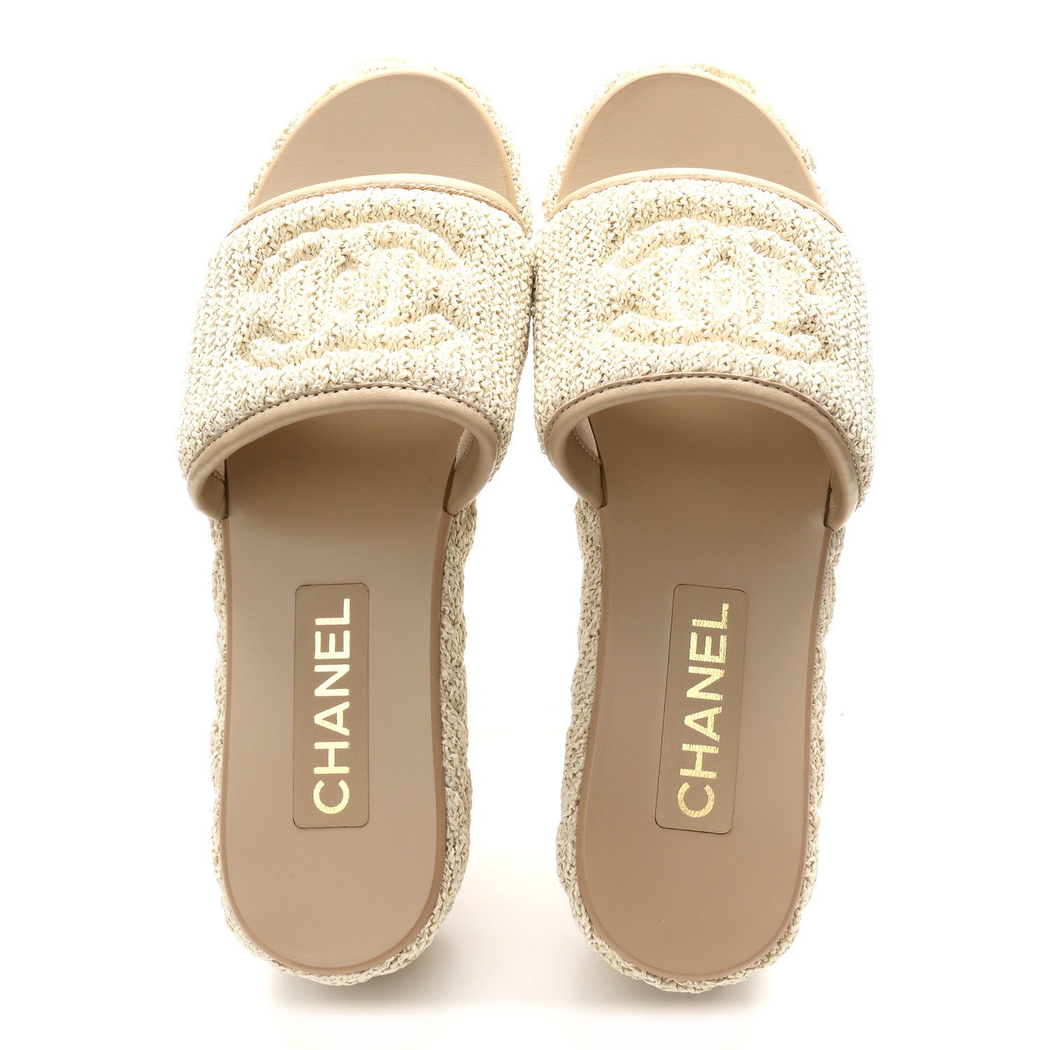Chanel Raffia CC Platform Mules 37.5 Beige 2 of 9