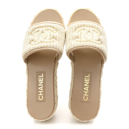 Chanel Raffia CC Platform Mules 37.5 Beige 2 of 9