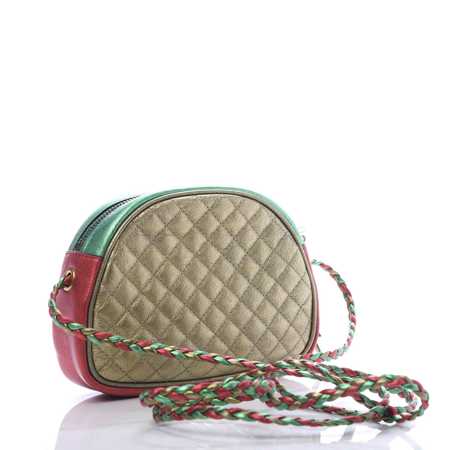 Gucci Laminated Nappa Trapuntata Mini Zumi Dome Shoulder Bag Rosso Jasmine Green Rame 3 of 9