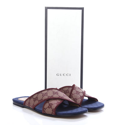 Gucci Canvas GG Monogram Womens Criss Cross Slide Sandals 40 Sahara Rubino Chardonnay 9 of 9