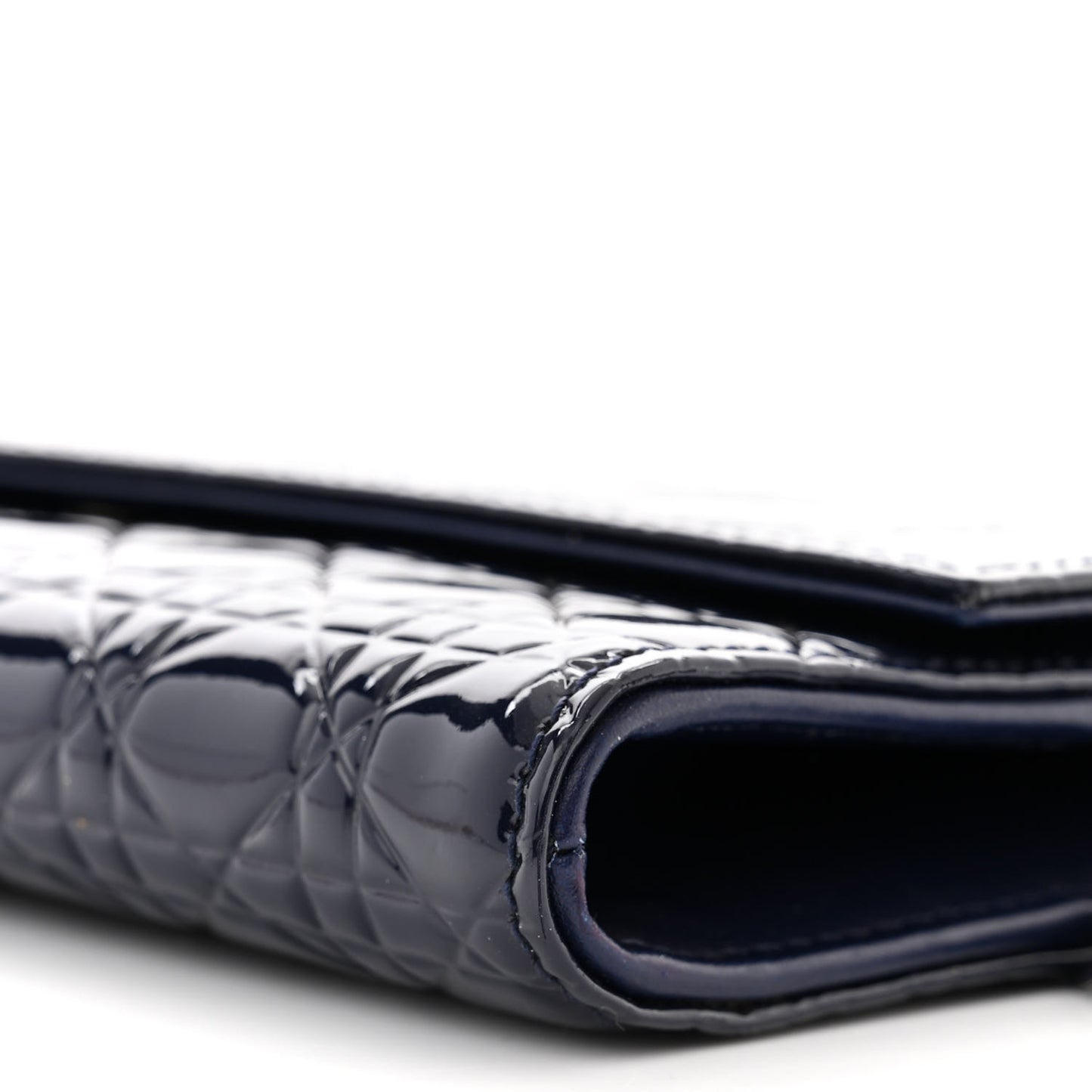 Patent Cannage Chain Wallet Navy Blue
