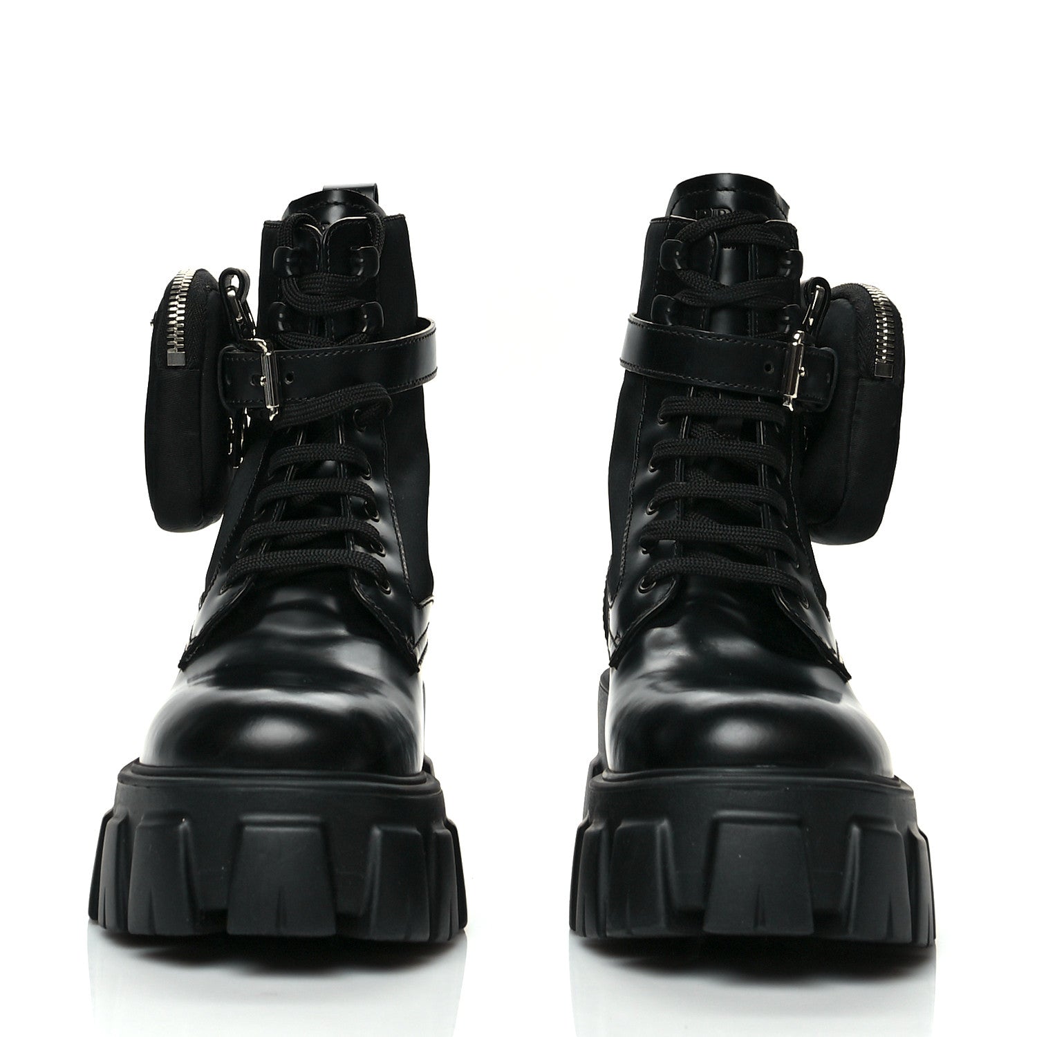 Prada Spazzolato Rois Nylon Metal Triangle Logo Monolith Pouch Pocket 55mm Boots 36 Black 2 of 8