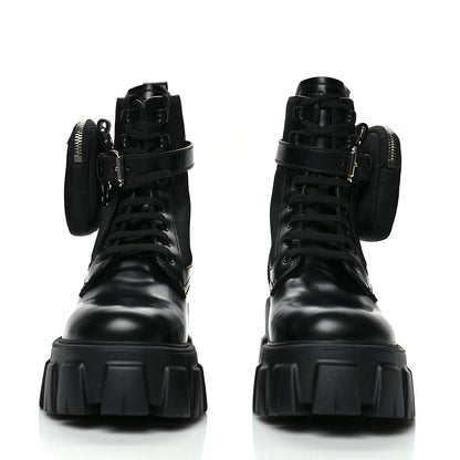 Prada Spazzolato Rois Nylon Metal Triangle Logo Monolith Pouch Pocket 55mm Boots 36 Black 2 of 8