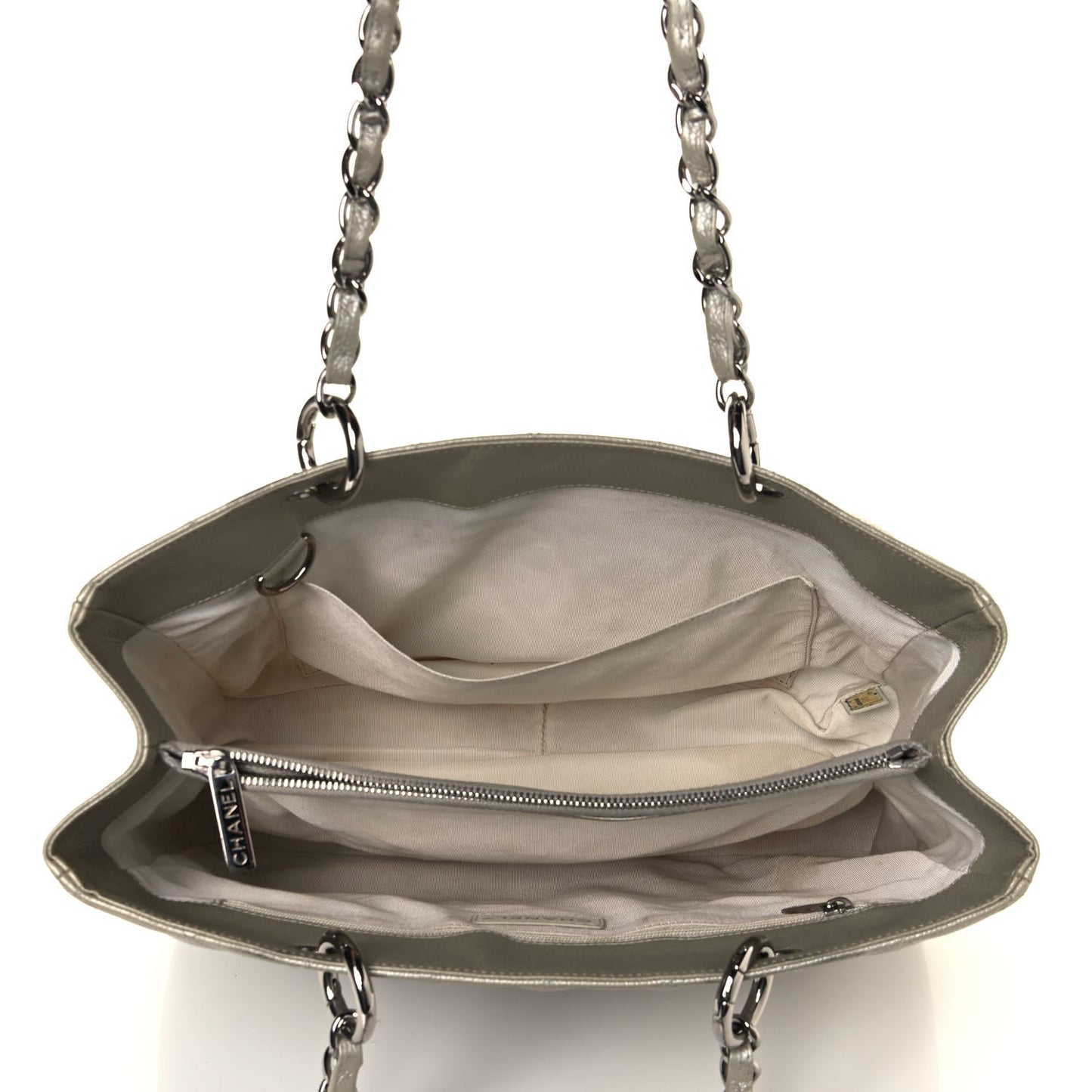 Metallic Caviar Quilted Grand Shopping Tote GST Pearl