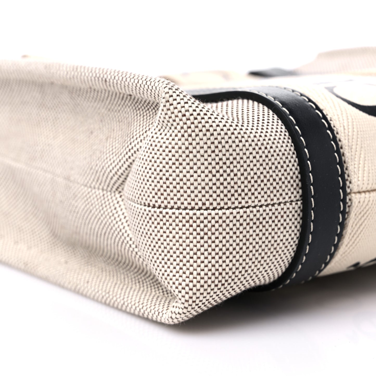 Cotton Calfskin Small Woody Ribbon Tote With Strap White Navy