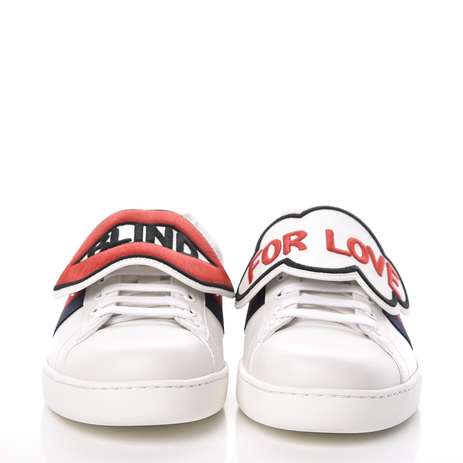 Gucci Calfskin Ayers Web Blind for Love Embroidered Mens Ace Sneakers 8.5 White 2 of 12