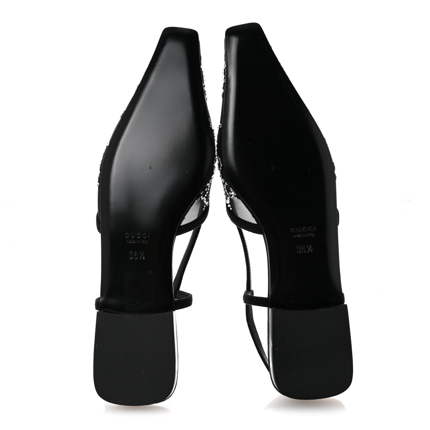 Tela Retino Kid Scamosciato Crystal GG Monogram Square Demi Ballet Flats 36.5 Black