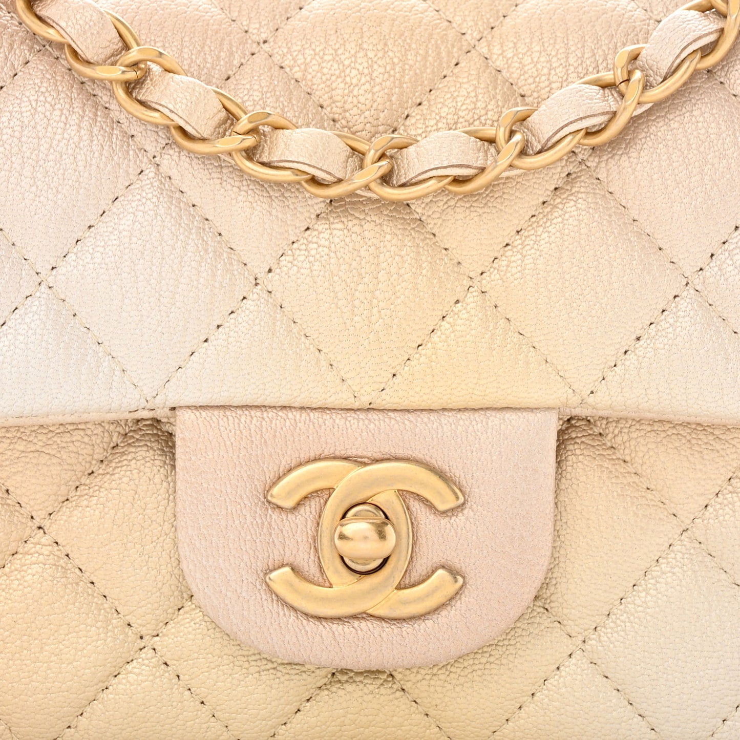 Metallic Goatskin Quilted Mini Rectangular Flap Gold