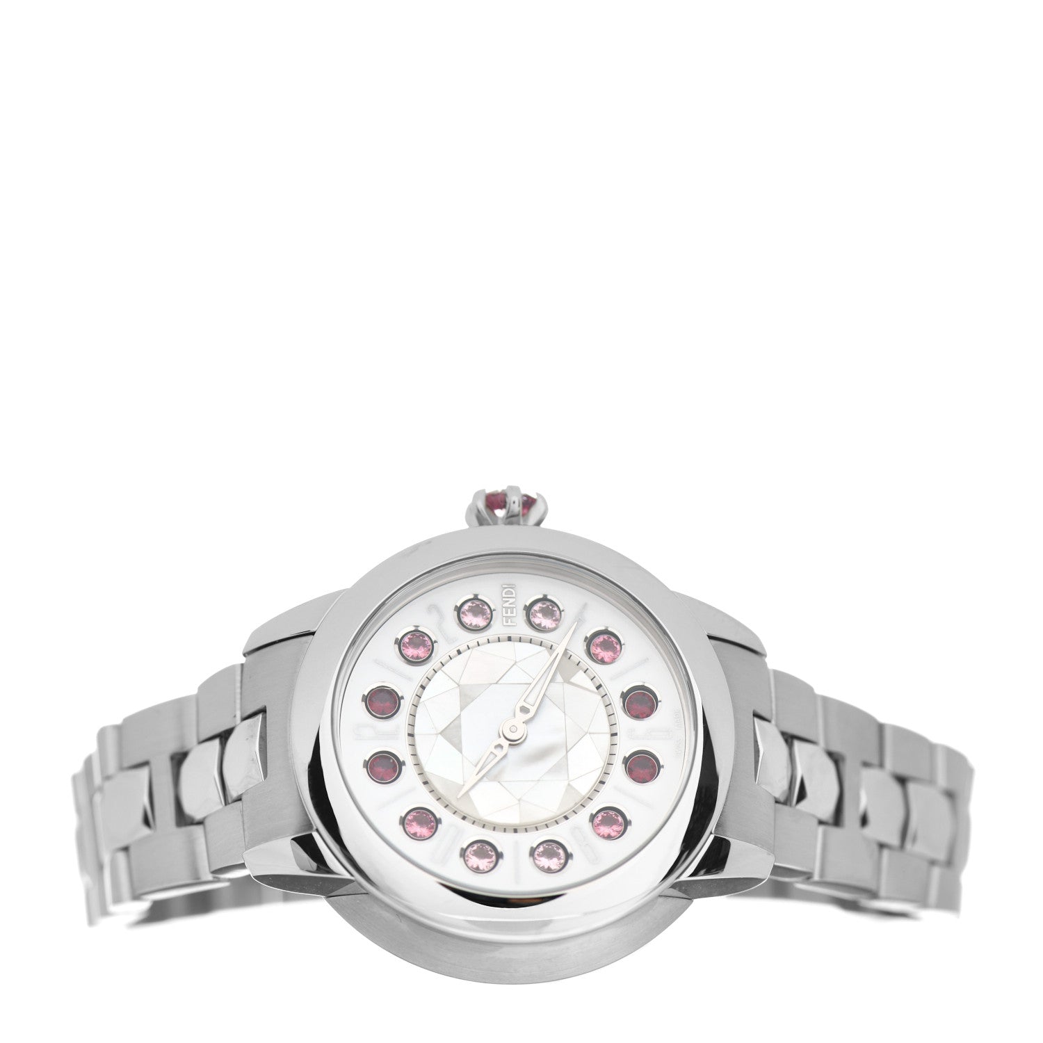 Fendi Stainless Steel Mother of Pearl Topaz Spinel 33mm Ishine Rotating Gem Quartz Watch 2 of 5