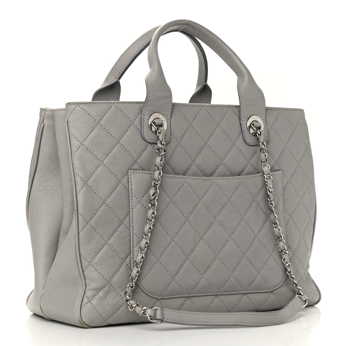 Caviar Quilted Large Urban Companion Top Handle Shopping Tote Grey