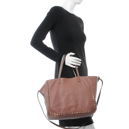 Valentino Garavani Grained Calfskin Medium Rockstud Reversible Tote Dark Rose Grey 2 of 16