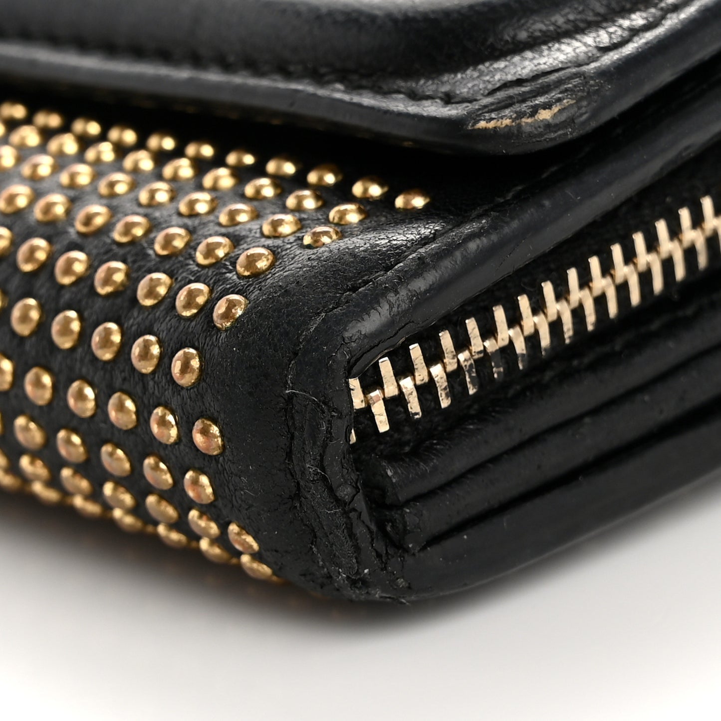 Calfskin Studded Wallet on Chain Black