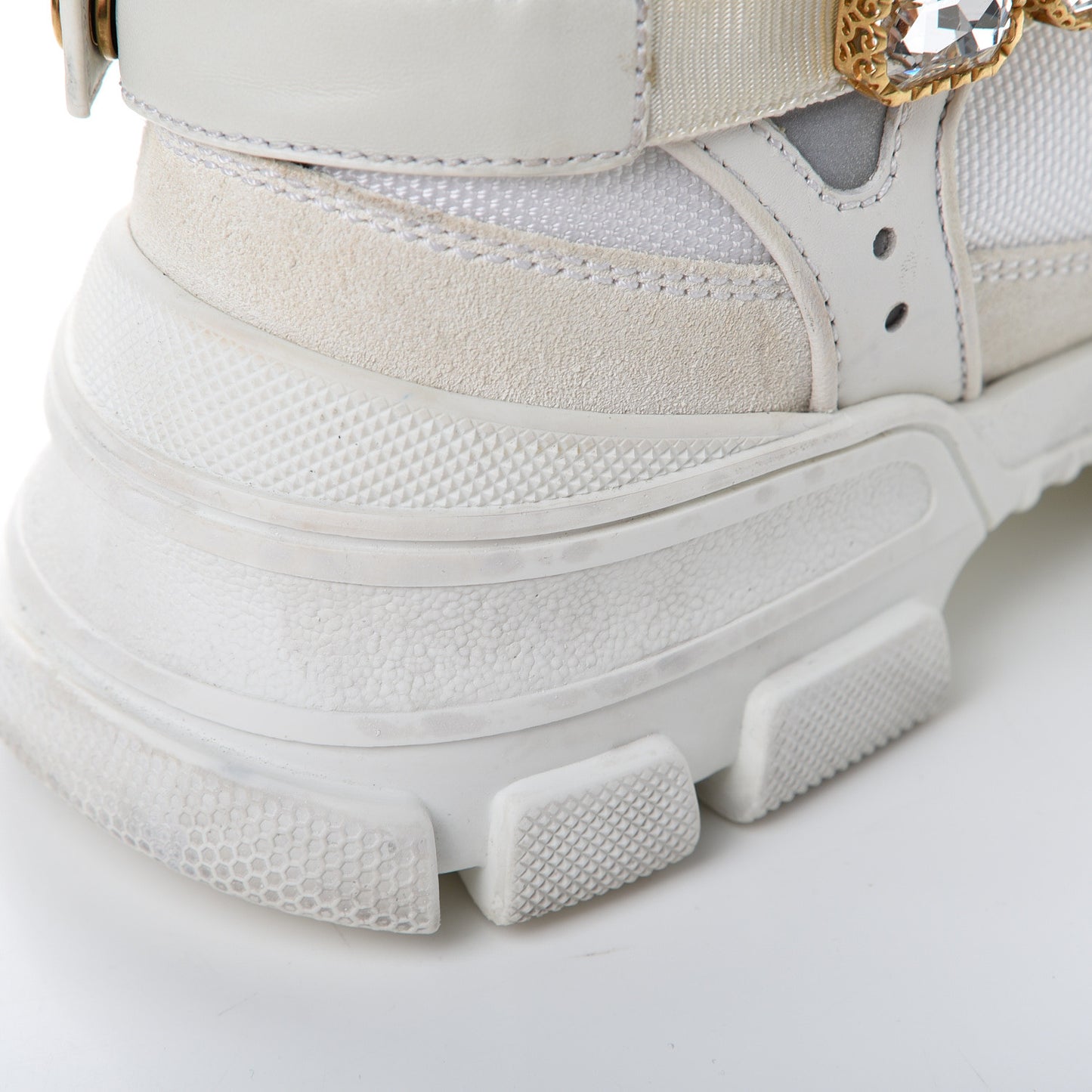 X SEGA Mesh Calfskin Suede Removable Crystals Womens Flashtrek Sneakers 38.5 Great White