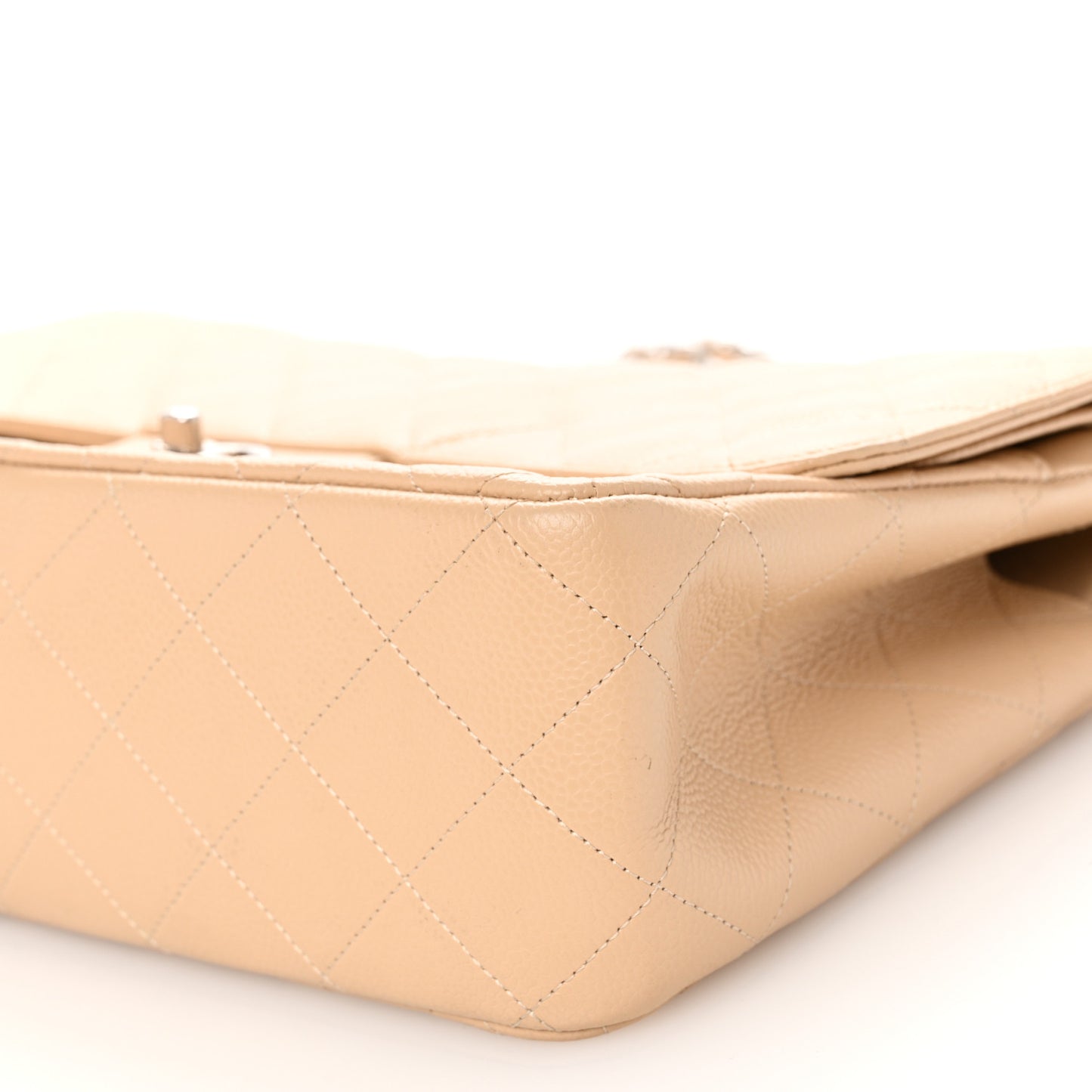 Caviar Quilted Jumbo Double Flap Beige