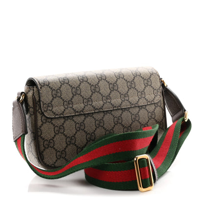 Gucci GG Supreme Monogram Textured Dollar Calfskin Web Mini Ophidia Envelope Shoulder Bag Beige Ebony 2 of 10