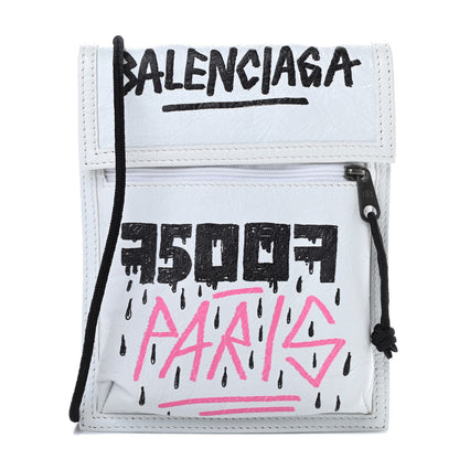Balenciaga Agneau Arena Graffiti All Over Small Explorer Pouch with Strap White Multicolor 1 of 12