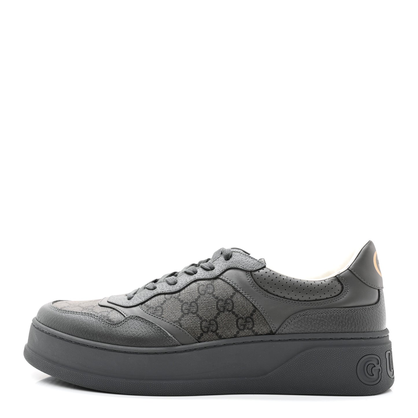 Textured Dollar Calfskin GG Supreme Monogram Mens Chunky Sneakers 12 Graphite Grey Black Grey
