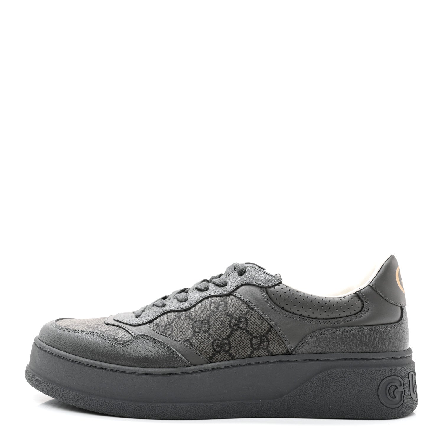 Gucci Textured Dollar Calfskin GG Supreme Monogram Mens Chunky Sneakers 12 Graphite Grey Black Grey 1 of 9