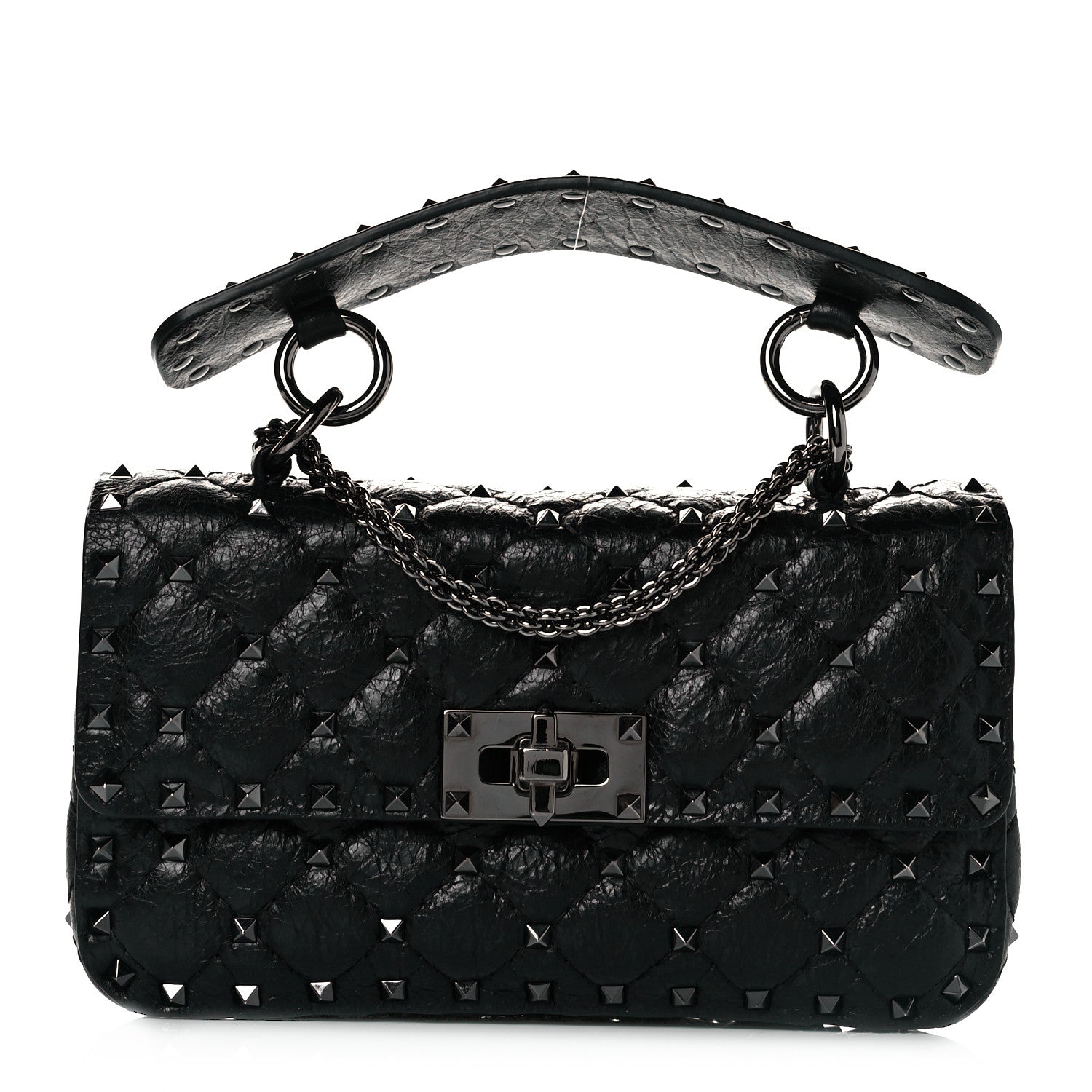 Valentino Garavani Craquele Nappa Small Rockstud Spike Shoulder Bag Black 1 of 7