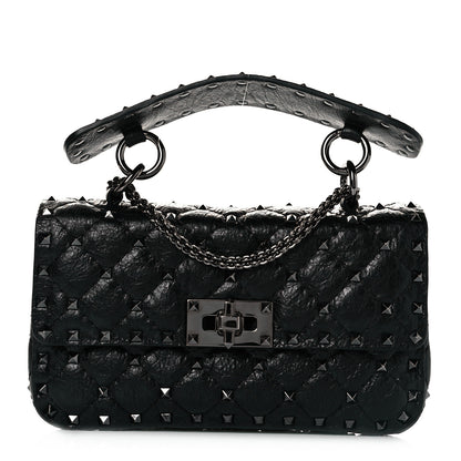 Valentino Garavani Craquele Nappa Small Rockstud Spike Shoulder Bag Black 1 of 7