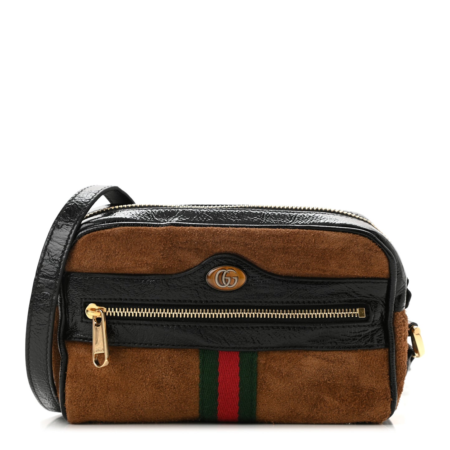 Suede Patent Web Mini Ophidia Shoulder Bag Nocciola Black