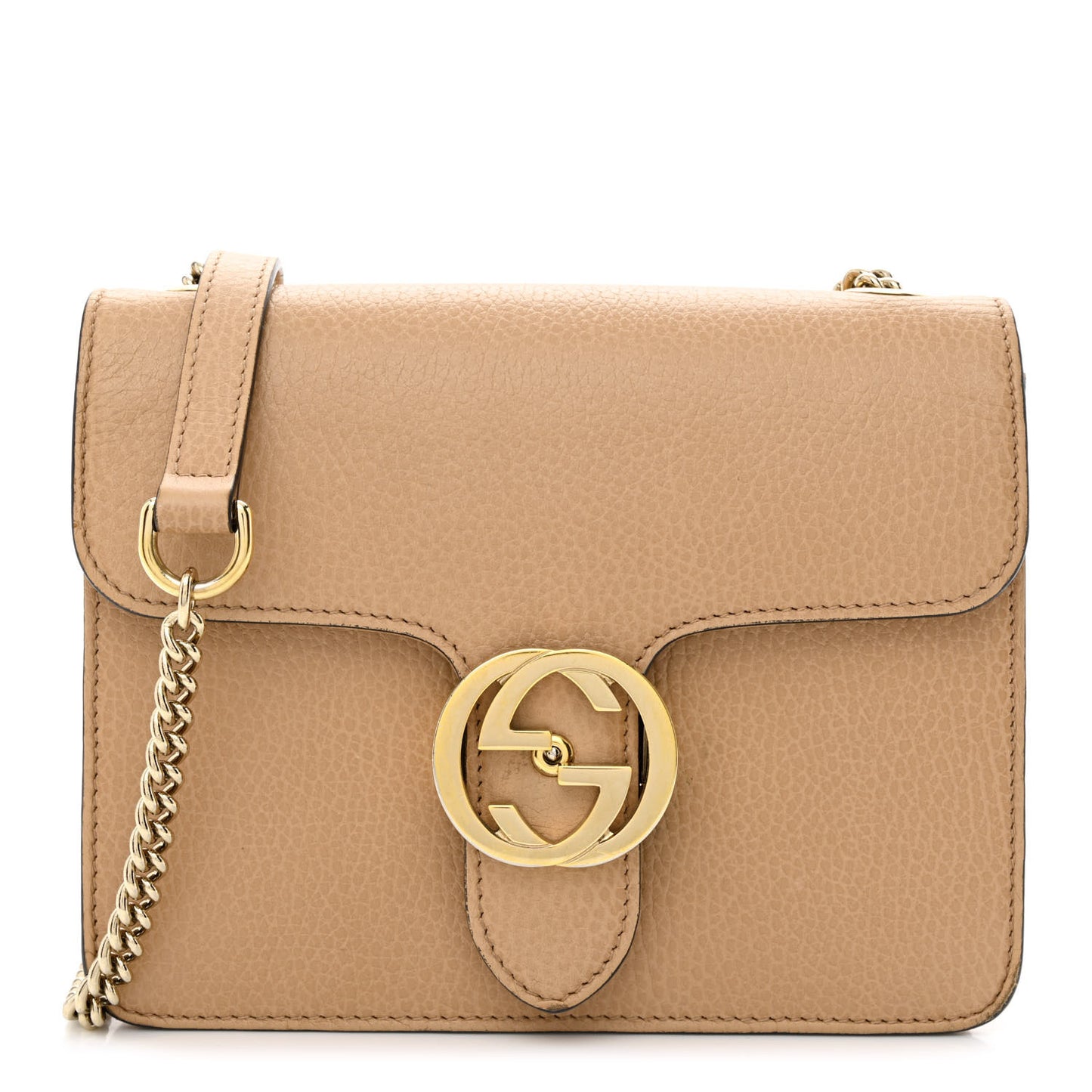 Dollar Calfskin Small Interlocking G Shoulder Bag Camelia