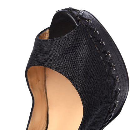 Christian Louboutin Canvas Indiana Sling 140 Pumps 36.5 Black Grezzo 14 of 15