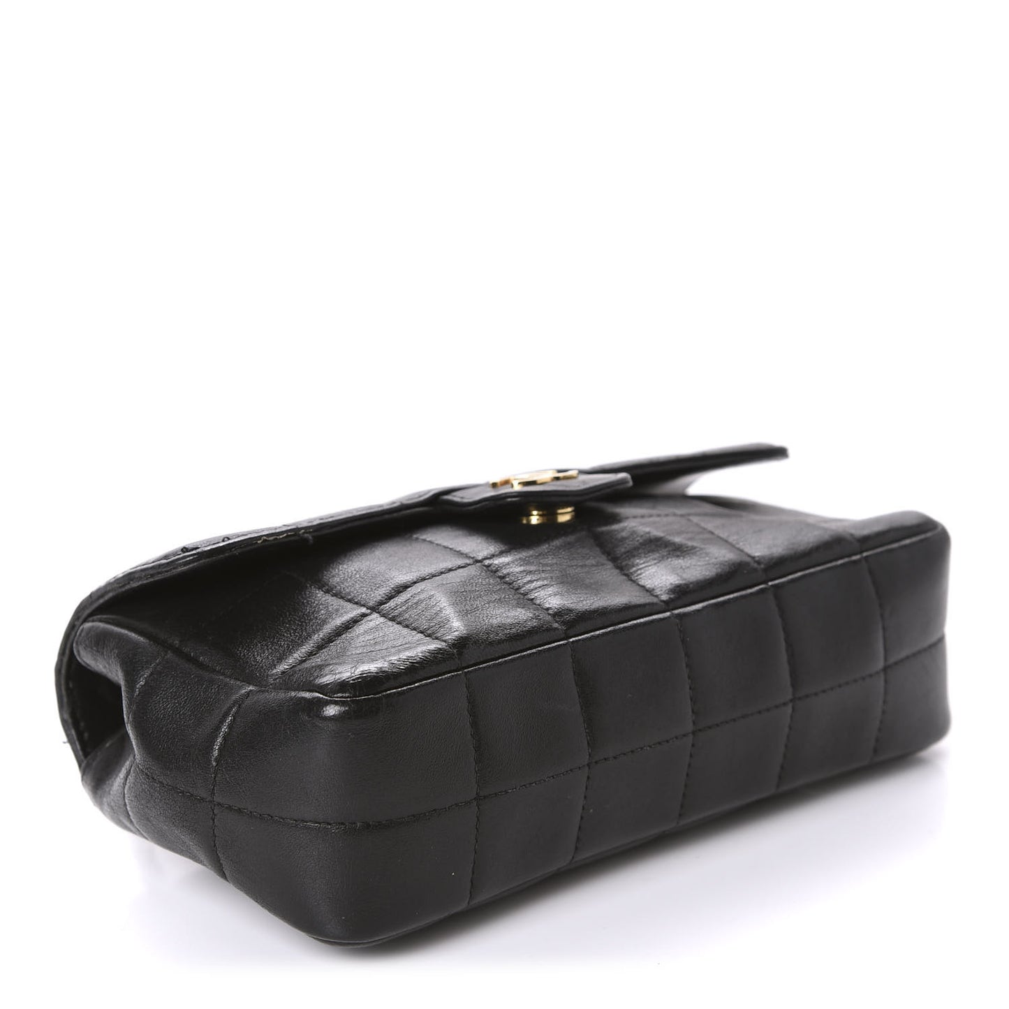 Lambskin Quilted Mini Chocolate Bar Camellia Flap Black