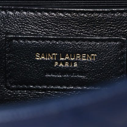 Saint Laurent Grain De Poudre Textured Mixed Matelasse Triquilt Small Monogram Satchel Blue Charron 6 of 12