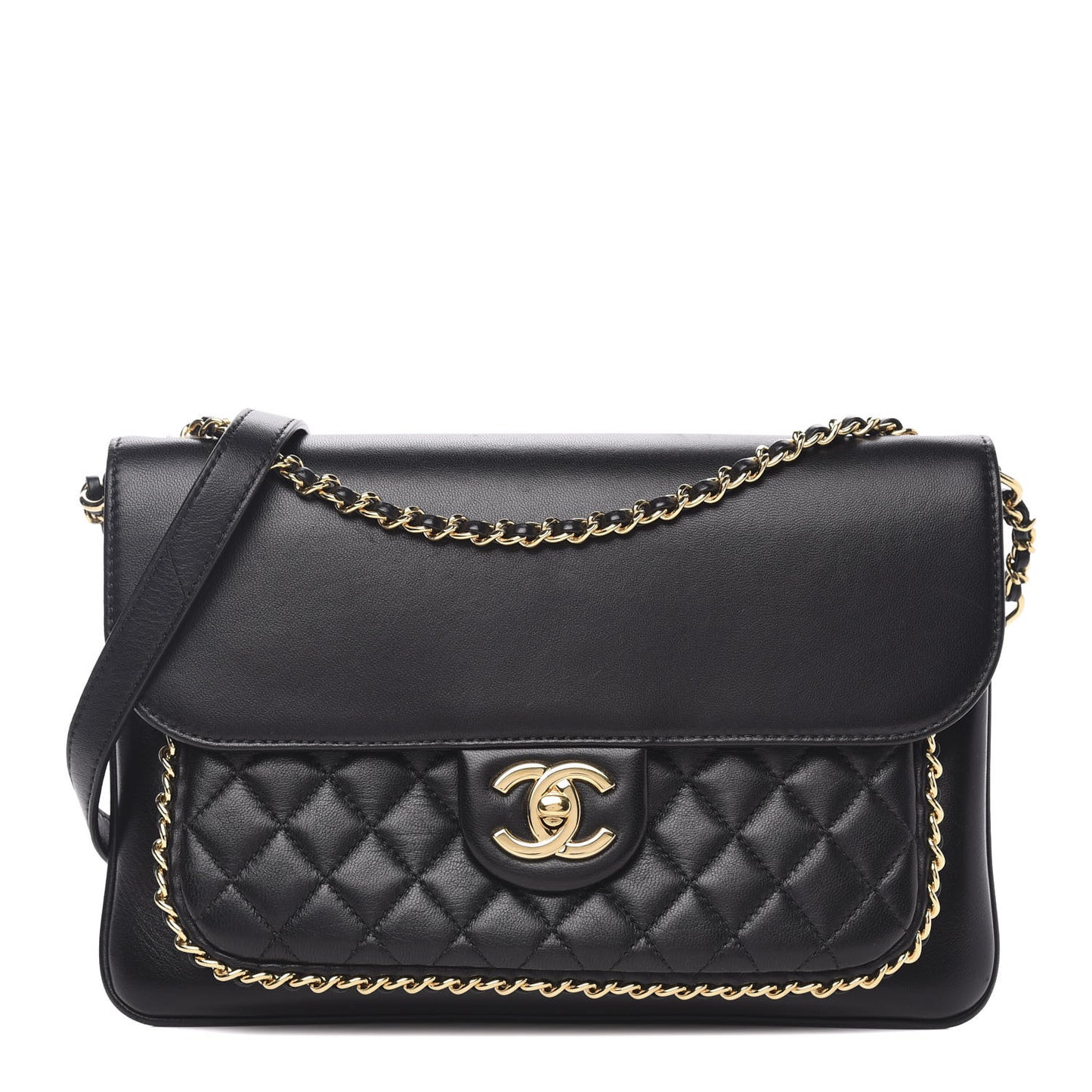 Lambskin Quilted Large CC Unchained Crossbody Black