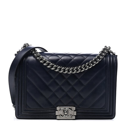 Chanel Calfskin Chevron Quilted New Medium Boy Flap Dark Navy Blue 1 of 5