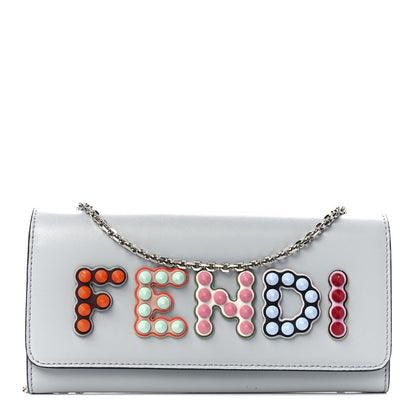 Fendi Vitello Liberty Fun Fair Studded Continental Wallet On Chain Grigio Perla Multicolor 1 of 12